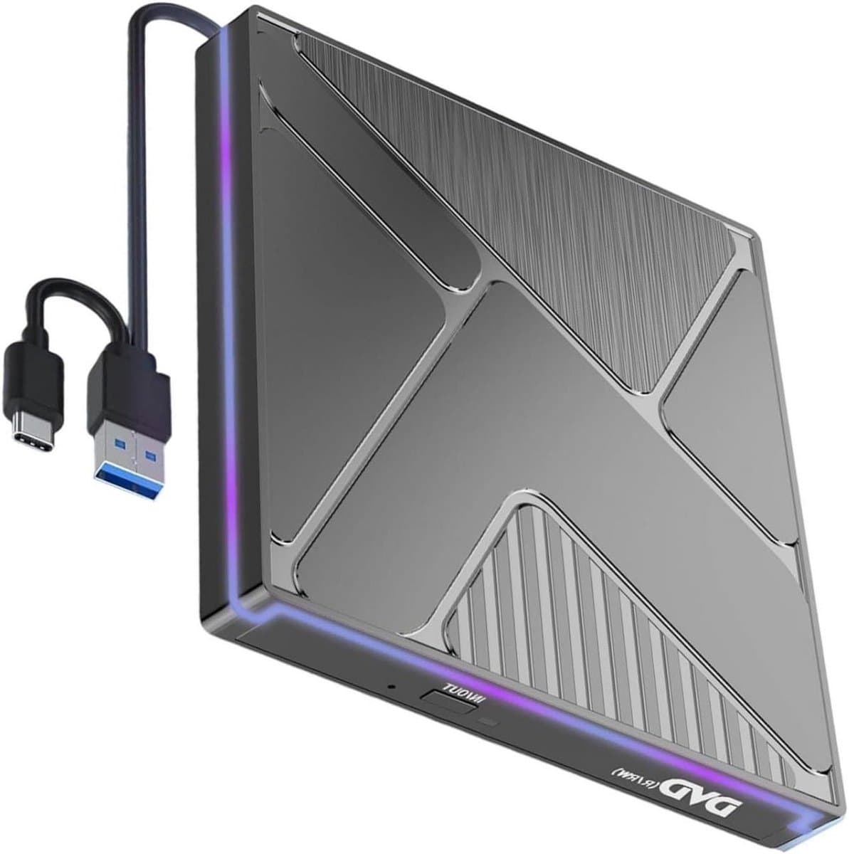 Externe Cd/Dvd Drive - Optisch Station - Gegevens Back-up - Dubbele USB-C Poort - 14 cm - Zwart — afbeelding 1