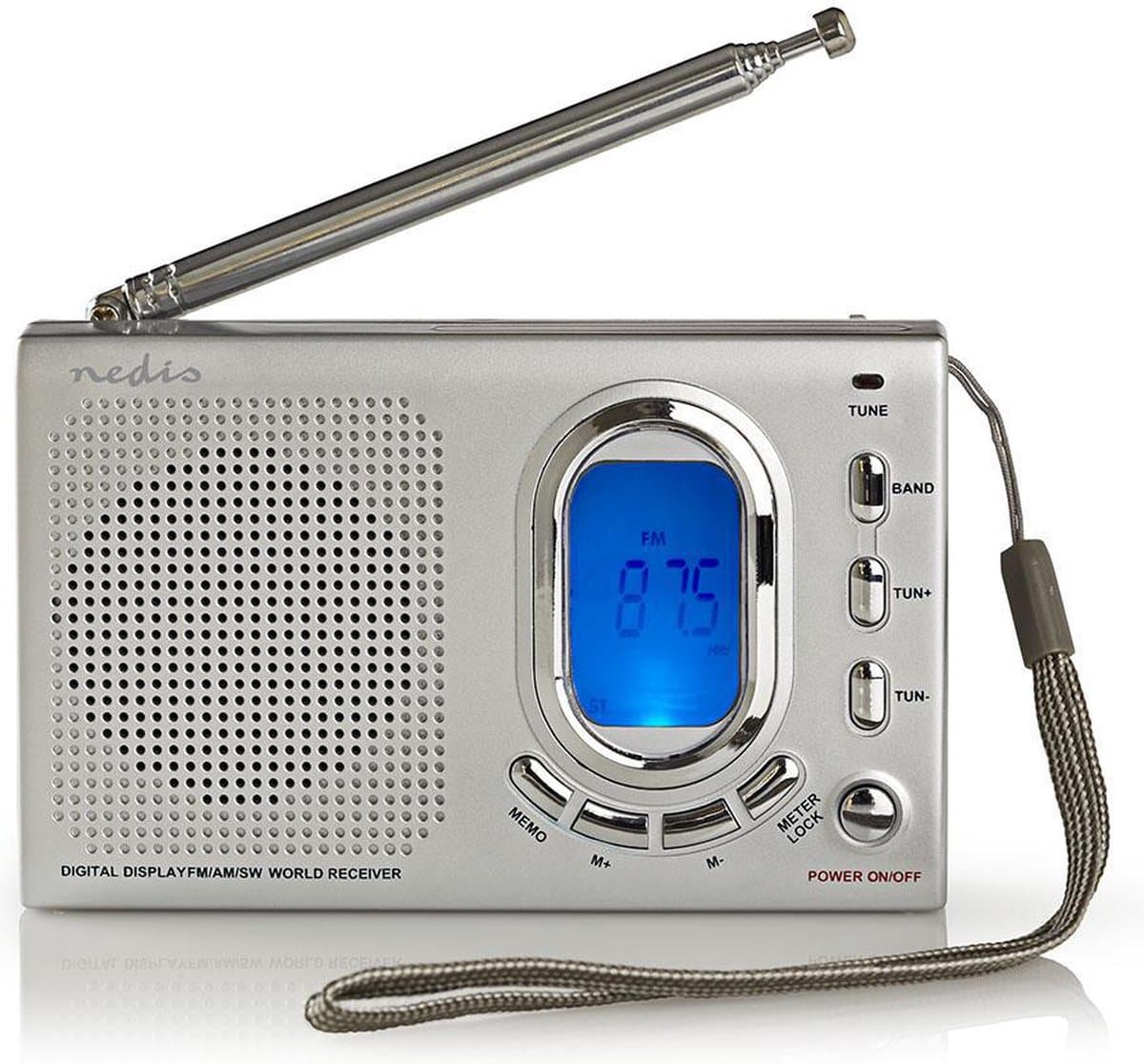 Nedis Wereldradio - Draagbaar Model - AM / FM / SW - Batterij Gevoed / Netvoeding - Digitaal - 1.5 W - Koptelefoonoutput - Wekkerfunctie - Slaaptimer - Grijs — afbeelding 1