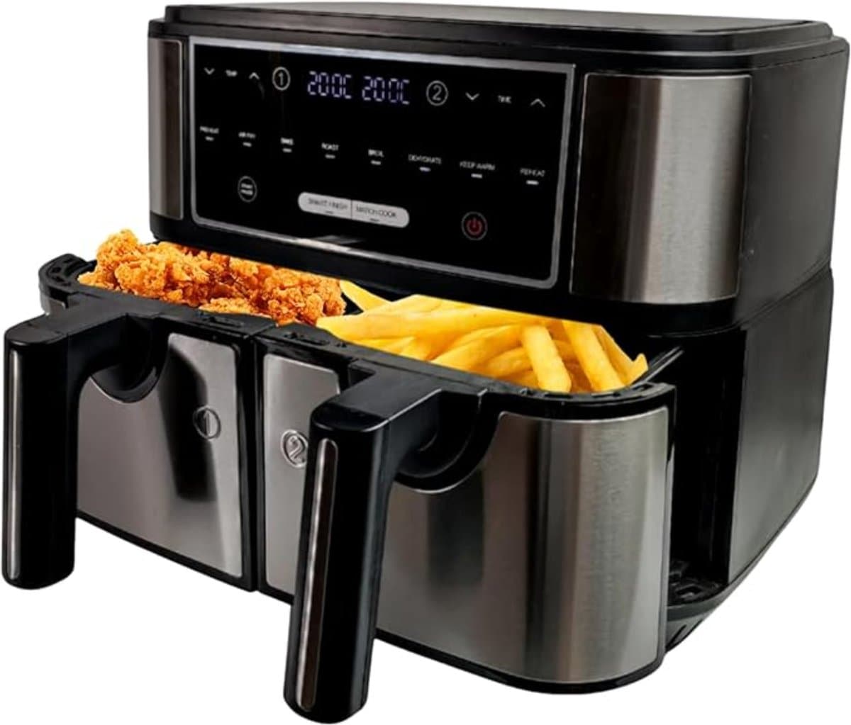 Blithe- Dubbele Heteluchtfriteuse - Heteluchtfriteuse - Inhoud 2x4L - Digitaal Display - 2600 Watt - XXL - Zwart — afbeelding 1