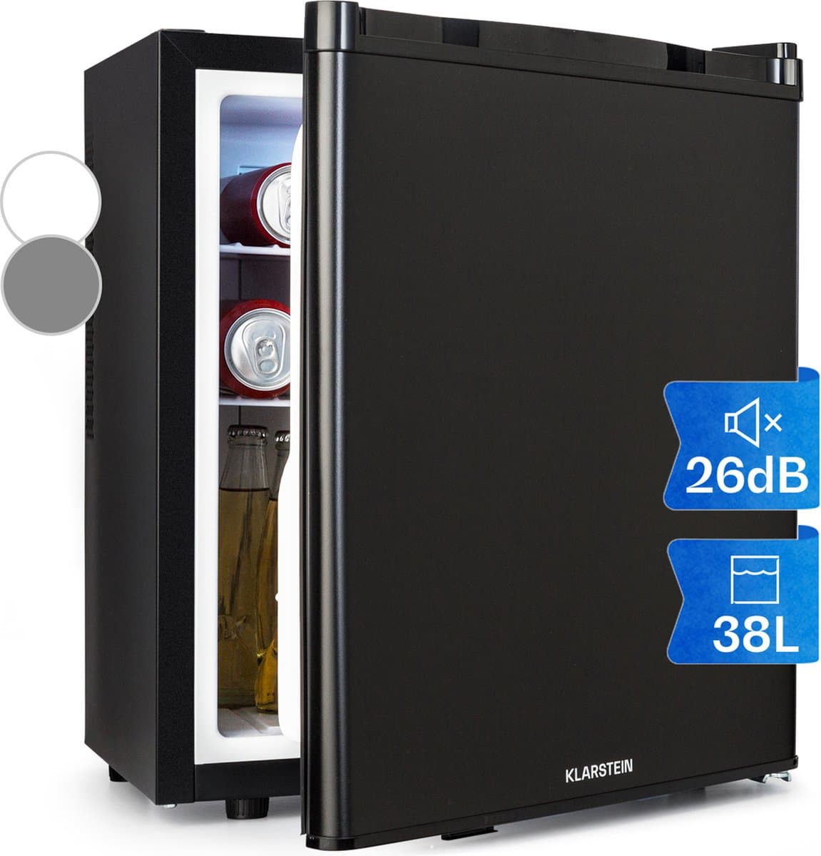 Klarstein Minibar minikoelkast voor op de kamer, minikoelkast voor drankjes, snacks en cosmetica, kleine , kleine en stille koelkast, verstelbare planken, kleine Skincar koelkast 5-22°C, 38L - 26 dB - voor Kantoor - Compact Vrijstaand — afbeelding 1