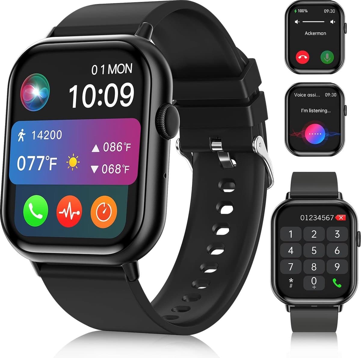 SAMTECH Smartwatch Pro - Heren & Dames – horloge – met HD Touchscreen - Stappenteller, Calorie Teller, Slaap meter – Geschikt voor iOS, Android en meer - Zwart — afbeelding 1