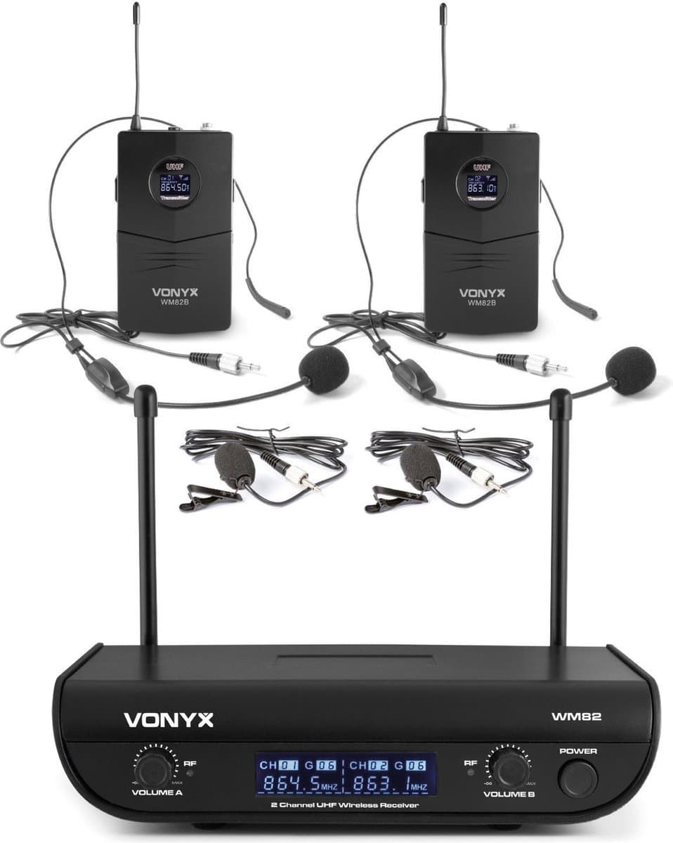Draadloze microfoon - Vonyx WM82 Draadloze UHF microfoonset met 2x headset — afbeelding 1