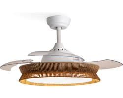 CREATE - Plafondventilator met Stil Licht 40W Ø107 cm - Rieten Afwerking - WIND CLEAR RATTAN