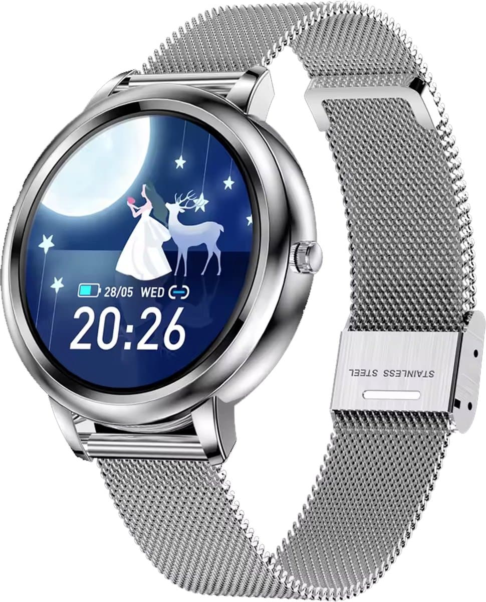 Darenci Smartwatch Classy Pro - Smartwatch dames - Smartwatch heren - Activity Tracker - Touchscreen - Stalen band - Dames - Heren - Horloge - Stappenteller - Bloeddrukmeter - Verbrande calorieën - Zuurstofmeter - Zilver - Spatwaterdicht — afbeelding 1