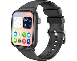 Nuvance - Smartwatch Heren - Smartwatch Dames - Geschikt voor alle Smartphones - Sporthorloge - 45mm - Stappenteller & Hartslagmeter - Zwart