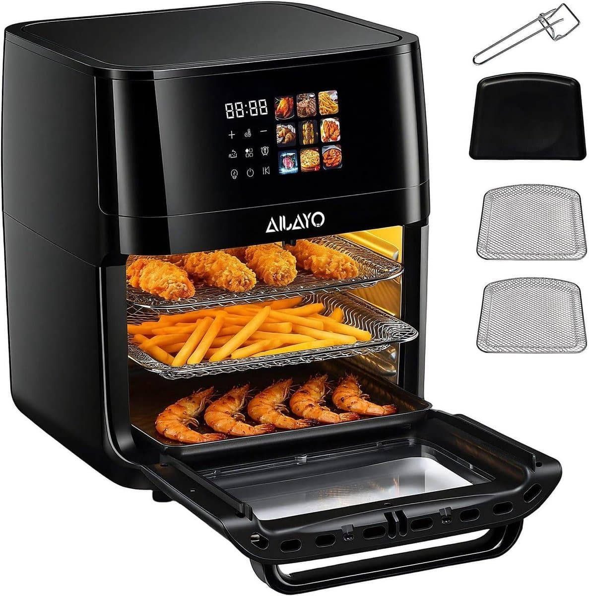 Heteluchtfriteuse - Airfryer Minioven - Gezond Koken - 9 Functies Touchscreen - 12 Liter - Matzwart — afbeelding 1