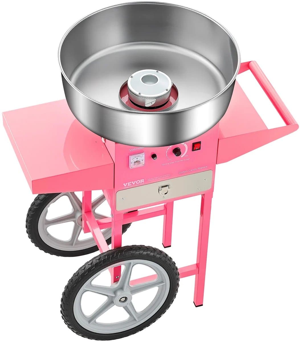 M-Goods - Suikerspinmachine met Kar - Professionele Suikerspin Maker - 1000W - 52 CM RVS Kom - Roze — afbeelding 1
