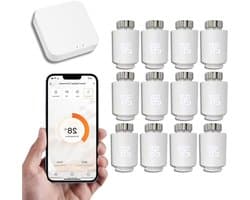 Intelligente Thermostaatkop - Slimme Radiatorregelaar - Energie Besparen - App en Spraakbesturing - Universele Adapters - Wit