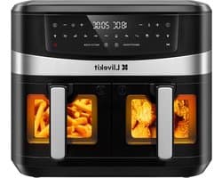 Heteluchtfriteuse Oven - Dubbele Kamer - Familiediners Bereiden - Dubbele Temperatuurregeling - 10 Liter - Zwart