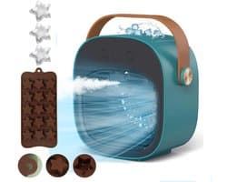 KZQ Draagbare 2 In 1 Luchtkoeler Sage Green - Mini Draagbare Luchtkoeler Bureauventilator Met 3 Snelheden Usb Voor Kantoor Of Slaapkamer - Incl Siliconen Ijsblokjesvorm In Stervorm