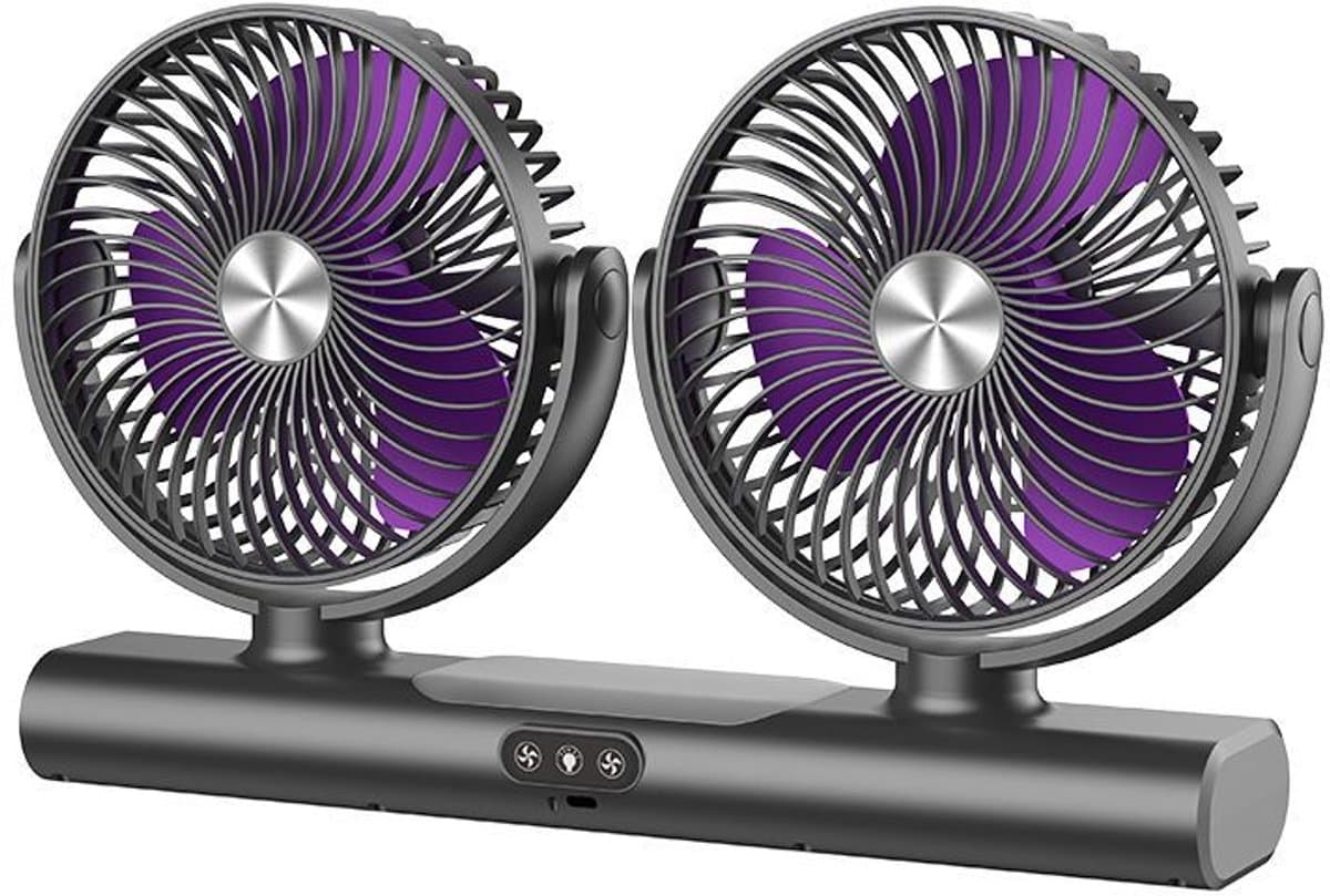 Ventilatoren-Duo Tafelventilator met LED Verlichting - Dubbele Kop Luchtcirculator - Automatische Oscillatie - Wandventilator en Bureauventilator 2-in-1 - USB Oplaadbaar - Ultra Stil voor Slaapkamer en Kantoor — afbeelding 1