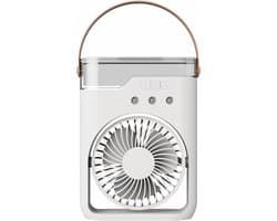 Aircooler - Ventilator - Draagbare vernevelingsventilator met verkoelende waternevel – Voorzien van 5 instelbare windsnelheden en nachtverlichting; de perfecte mini ventilator voor op kantoor, in de auto, thuis en daarbuiten (Wit)