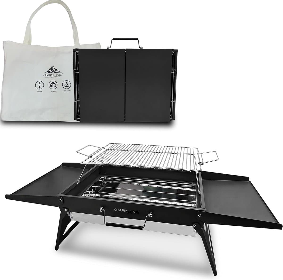 Opvouwbare Draagbare Houtskool Grill 51 x 35 cm - Compacte BBQ voor Camping, Picknicks en Tuinfeesten — afbeelding 1