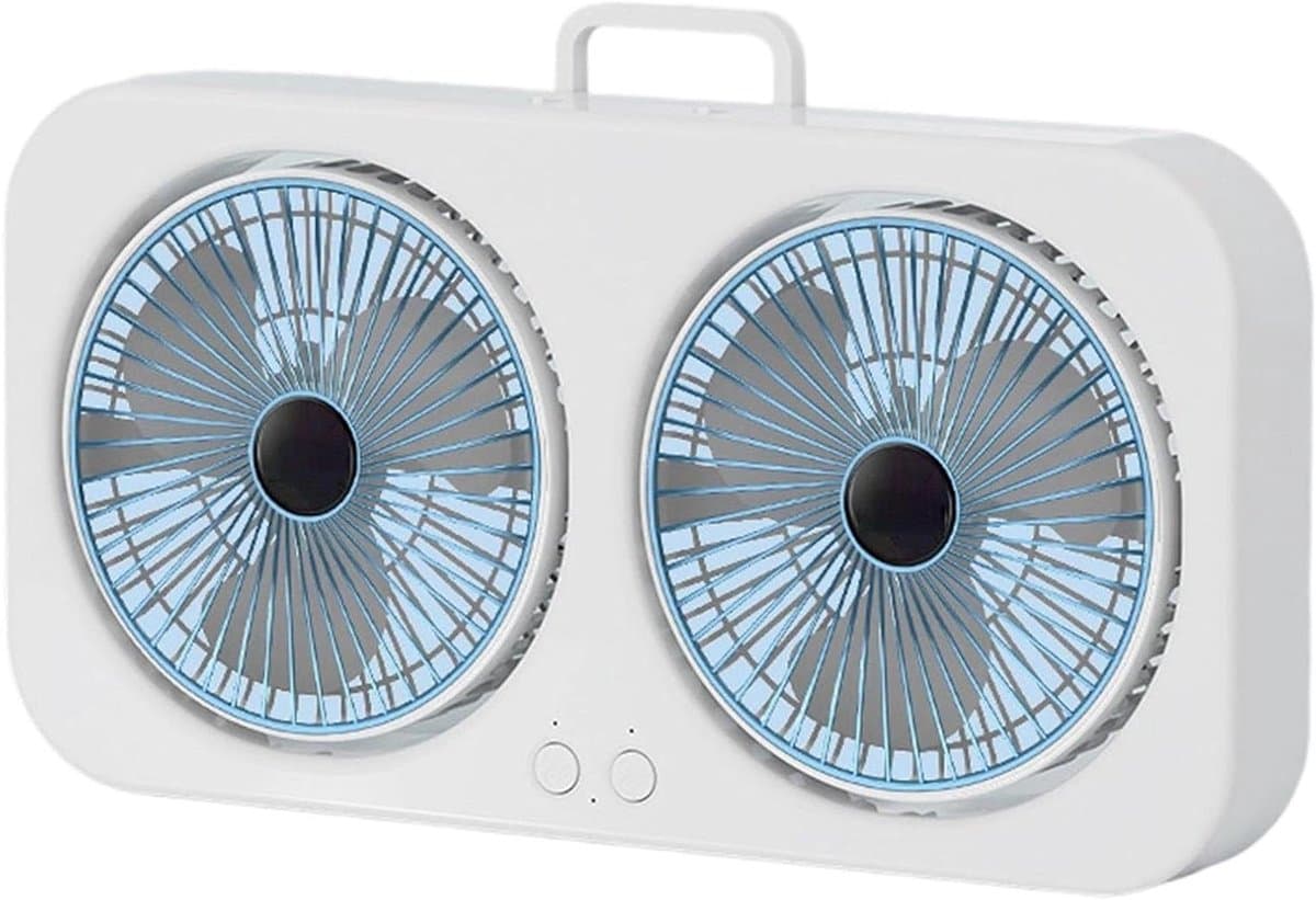 Dubbele Hoofd Ventilator - Draagbare Circulator - Persoonlijke Koeling - Hangend of Tafel Gebruik - 30.9W x 20.2H cm - Blauw — afbeelding 1