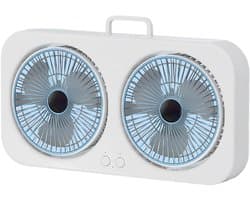 Dubbele Hoofd Ventilator - Draagbare Circulator - Persoonlijke Koeling - Hangend of Tafel Gebruik - 30.9W x 20.2H cm - Blauw