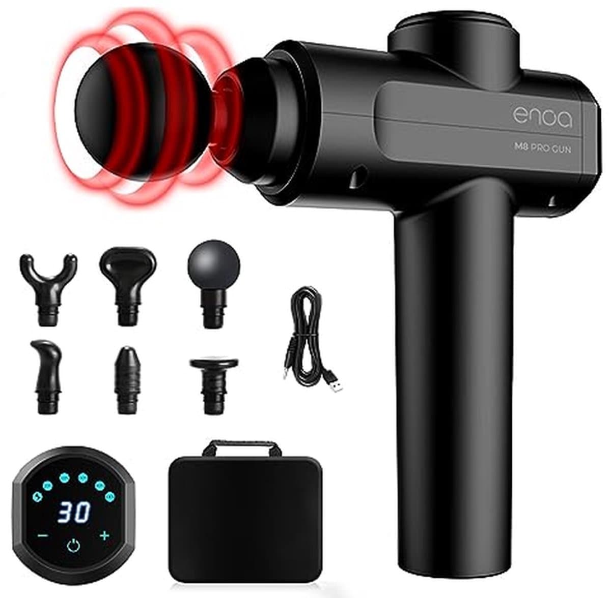 Massage Gun - Spierherstel Apparaat - Herstel Na Training - 30 Intensiteiten 6 Koppen - 650 Gram - Zwart — afbeelding 1
