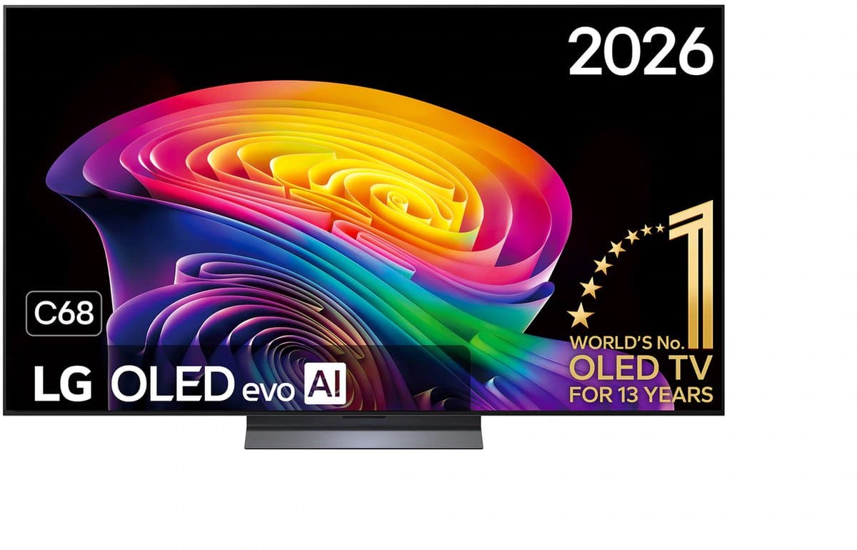 LG OLED55C68LA 55 inch OLED evo AI C6 4K Smart TV, α11 AI Processor 4K Gen3, 120 Hz Native, VRR tot 165 Hz, Dolby Vision, Dolby Atmos, webOS 26, G-SYNC Compatibel, FreeSync Premium, Zwart — afbeelding 1