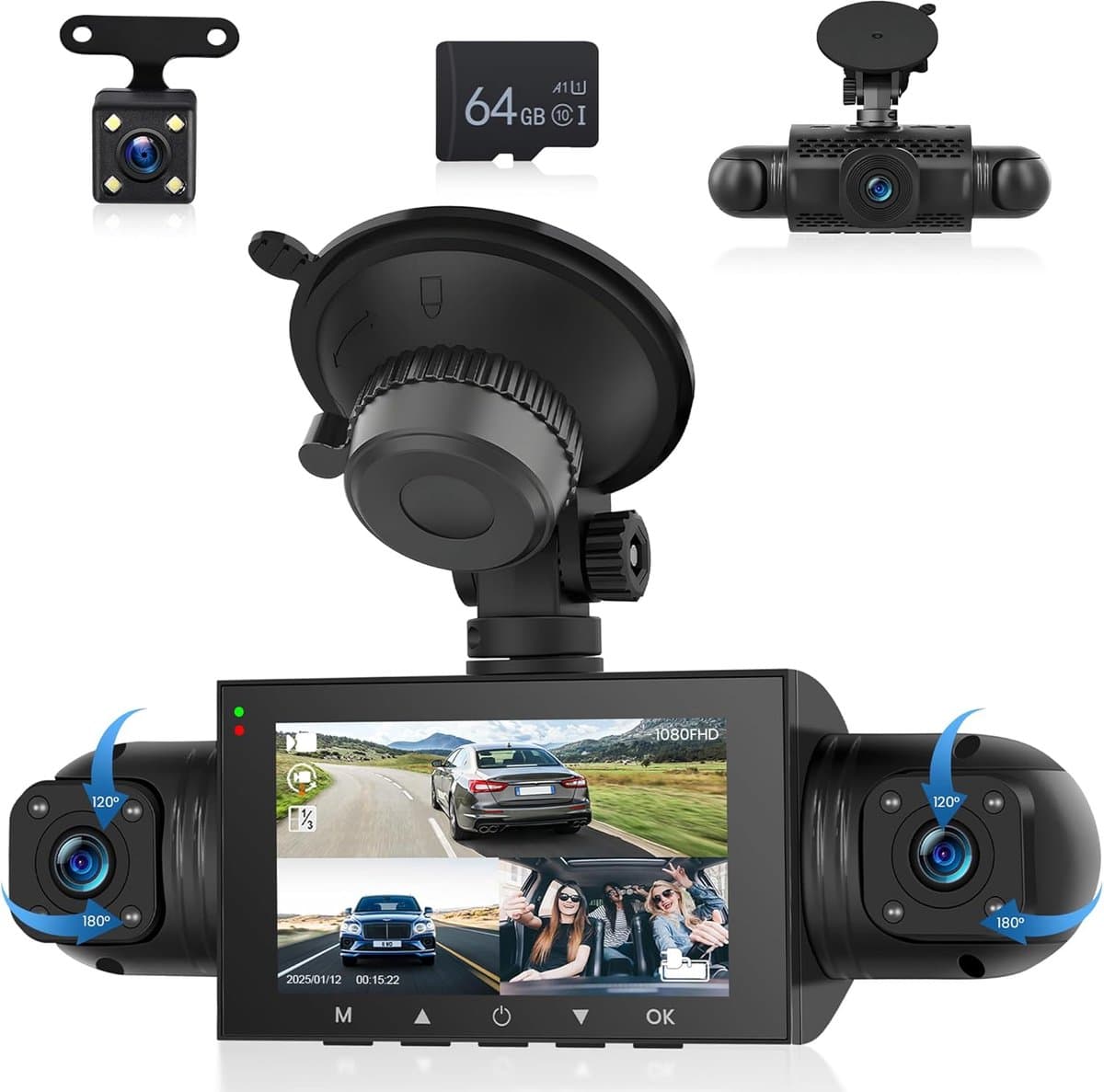 4-kanaals dashcam auto 360°, 4 camera's FHD 1080P voor en achter links rechts — afbeelding 1