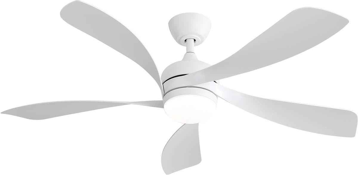 Plafondventilator Met Lamp - Stille ventilator - 5 ABS Bladen - Ø 52 inch - Dimbare lamp met 3 lichtstanden - 6 standen voor de windkracht - Met Afstandsbediening - LED's Light - Wit — afbeelding 1