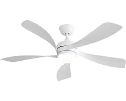 Plafondventilator Met Lamp - Stille ventilator - 5 ABS Bladen - Ø 52 inch - Dimbare lamp met 3 lichtstanden - 6 standen voor de windkracht - Met Afstandsbediening - LED's Light - Wit