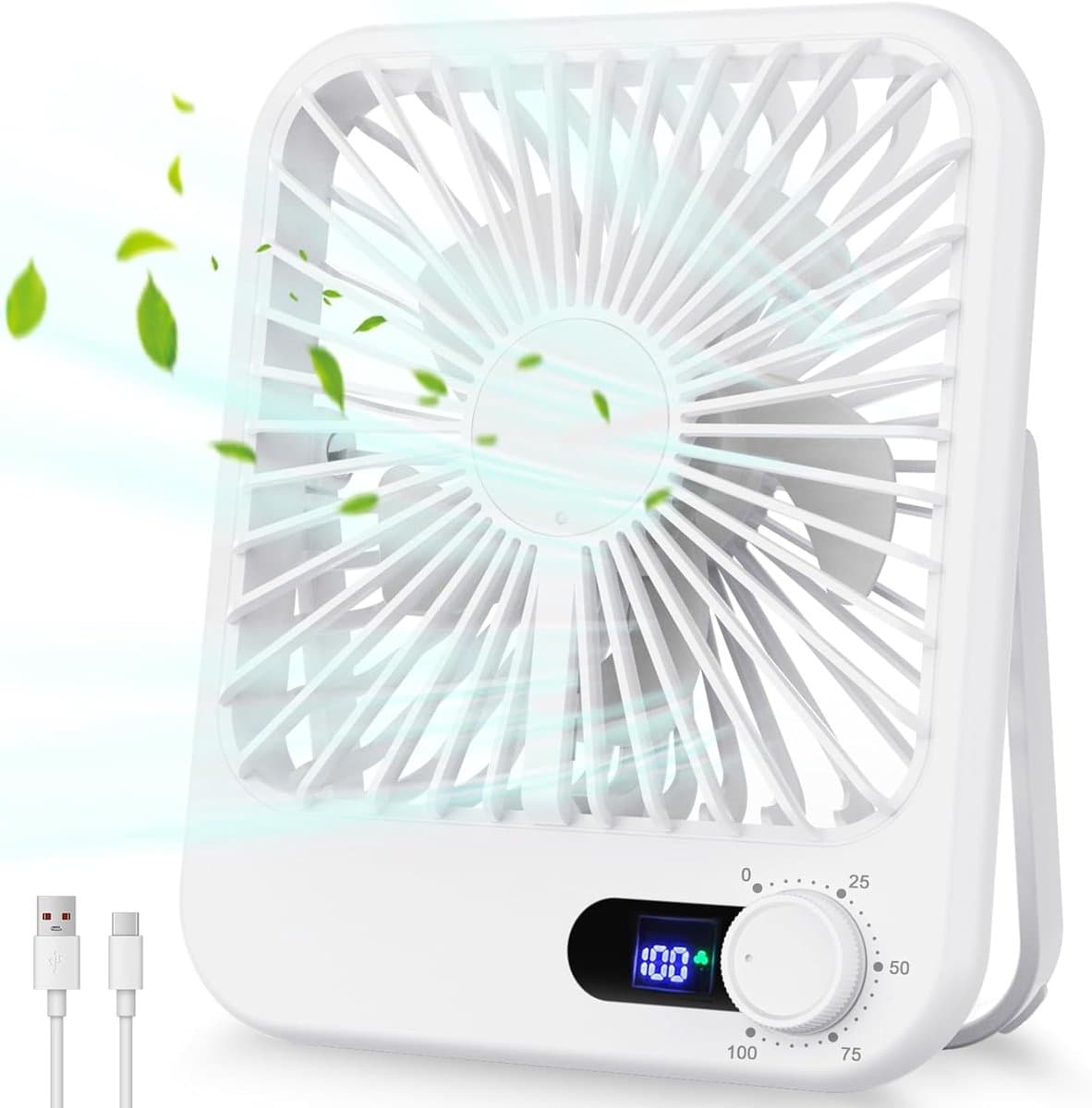 carmdering - Draagbare Ventilator - Oplaadbare Tafelventilator - Persoonlijke Bureauventilator - Digitaal Display - 100 Verstelbare Snelheden - ABS Kunststof - Ultra Stil Design - Ideaal Voor Reizen En Slaap -Wit- 1 Stuk — afbeelding 1