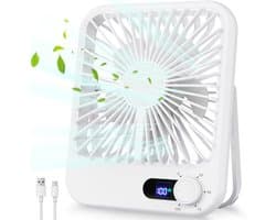 carmdering - Draagbare Ventilator - Oplaadbare Tafelventilator - Persoonlijke Bureauventilator - Digitaal Display - 100 Verstelbare Snelheden - ABS Kunststof - Ultra Stil Design - Ideaal Voor Reizen En Slaap -Wit- 1 Stuk