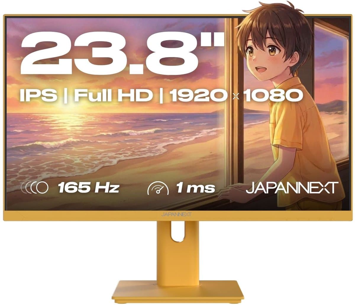 JAPANNEXT Gaming Monitor 23.8" IPS Full HD (1920x1080) 165Hz 1ms Pastel Geel | JN-I238F165-HSP-YE — afbeelding 1
