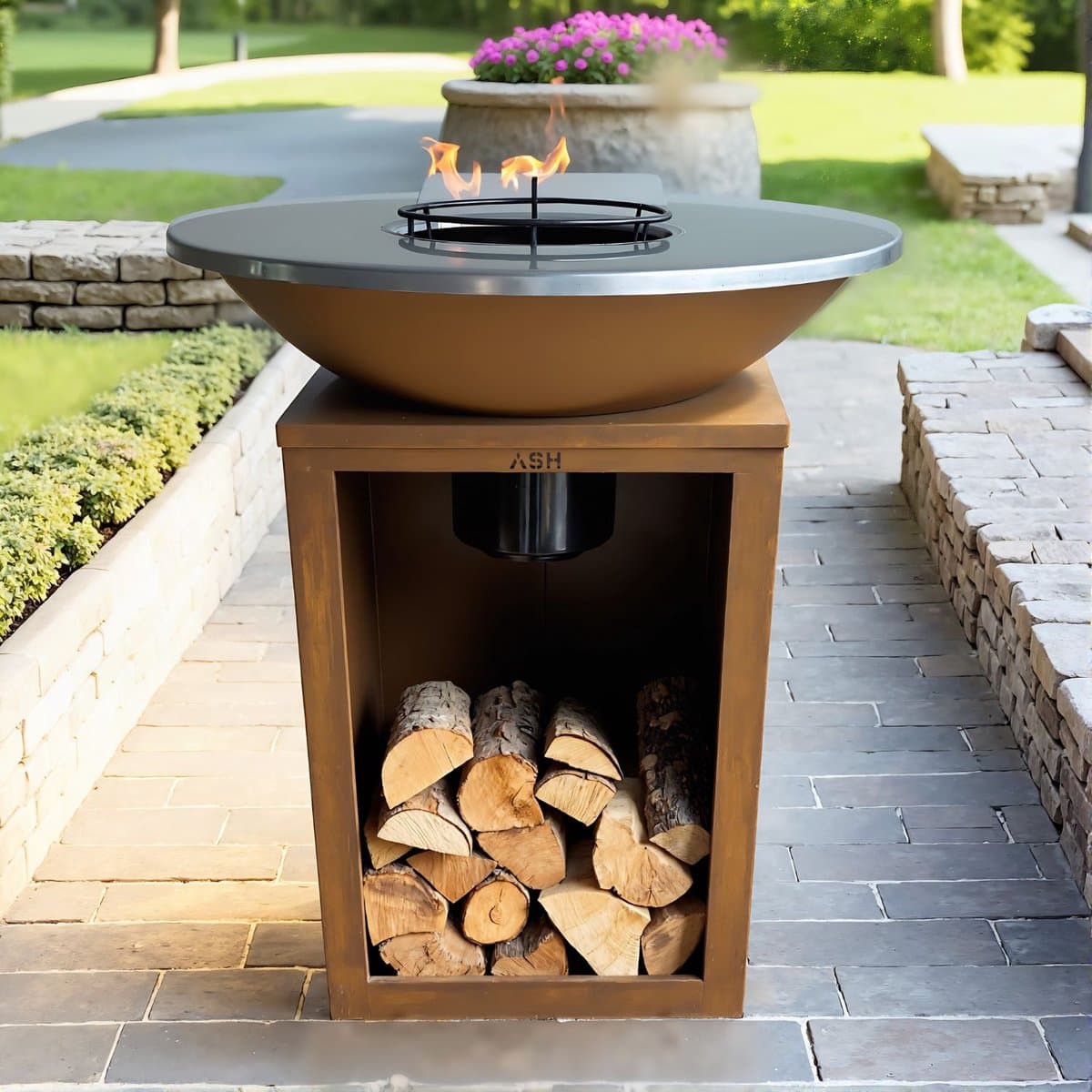 ASH - Solaris - Cortenstaal - XXL - Plancha barbecue met grillring - Buitenkoken - Plancha BBQ - Plancha Bakken - Roest - Grillring — afbeelding 1