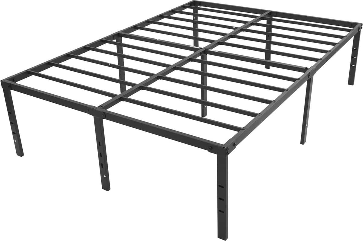 Bedframe, 189 x 135 x 45,72 cm, metalen bed, 45,72 cm hoog, grote opbergruimte onder het bed, bedframe met lattenbodem van metaal, zwart bedframe, tweepersoonsbed — afbeelding 1