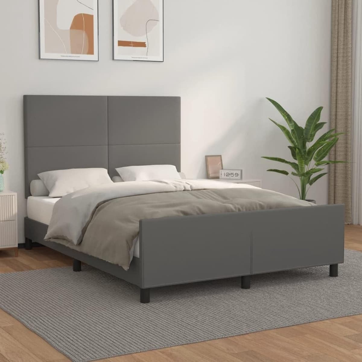 Bedframe met hoofdeinde, grijs, 140 x 190 cm, kunstleer, hotelbedframe, logeerkamer, bedframe voor slaapkamer, hotel, logeerkamer — afbeelding 1