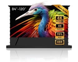 4K UHD Laser TV Beamer, 92 Inch Vrijstaand Uittrekbaar Elektrisch Scherm, ALR CLR, Mobiel Draagbaar Thuisbioscoop voor Ultra-Korte Projector