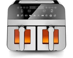Nest, CNAFD45WS, 2400 W digitale heteluchtfriteuse met dubbele mand en 9 liter venster, gezond en snel koken, modern design, ideaal voor elke keuken, grijs