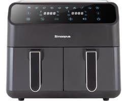 Sinaopus Airfryer 9L met 2 Kookzones – 2 Gerechten Tegelijk Klaar – 2000W – 10 Programma's – Dubbele Heteluchtfriteuse