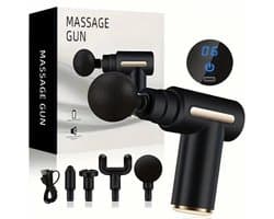 Professioneel massagepistool – Massageapparaat – Massagegun – Massage-apparatuur voor sport en ontspanning – Zwart & Goud – Draagbaar, oplaadbaar massageapparaat – LCD-scherm – Instelbaar via touchscreen (6 snelheden) – Ideaal als cadeau