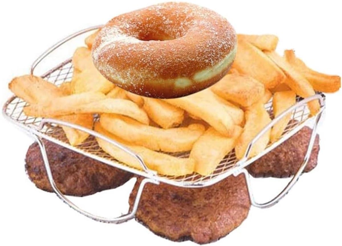 Luchtfriteuse Accessoire Frame, 304 Staal Voedselgrill met Droogfunctie voor Vlees en Fruit, Stoomgrill Compatibel met Luchtfriteuses, 20,5 x 20,5 x 9 cm — afbeelding 1