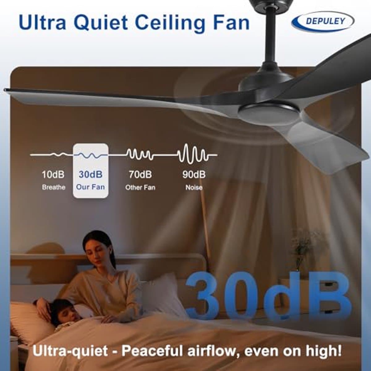 Stille plafondventilator zonder licht voor buiten | 132 cm | Ventilator met afstandsbediening en app | Omkeerbare DC-motor voor huis en tuin — afbeelding 1