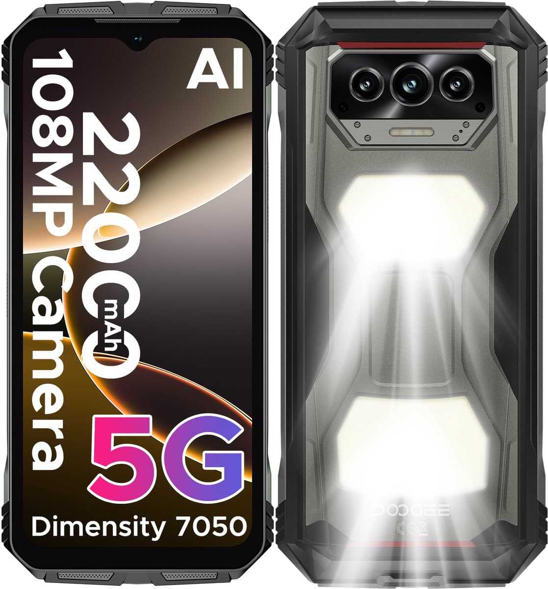 DOOGEE V MAX S 5G-Robuuste Smartphone-Robuuste Telefoon- 22000 mAh/33 W -24 GB RAM+ 256 GB ROM- 6,58 inch + 120 Hz - Kampeerlamp - Nachtzichtcamera- Android 14- Face ID-IP68-Dubbele luidsprekers-Grijs — afbeelding 1
