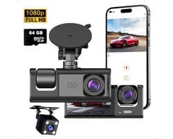 Tech Essentials S1-Wifi Dashcam - 720P - SD Kaart 64GB - Met Achteruitrijcamera - USB-C - Voor Auto Camera - Voor En Achter - Nachtzicht