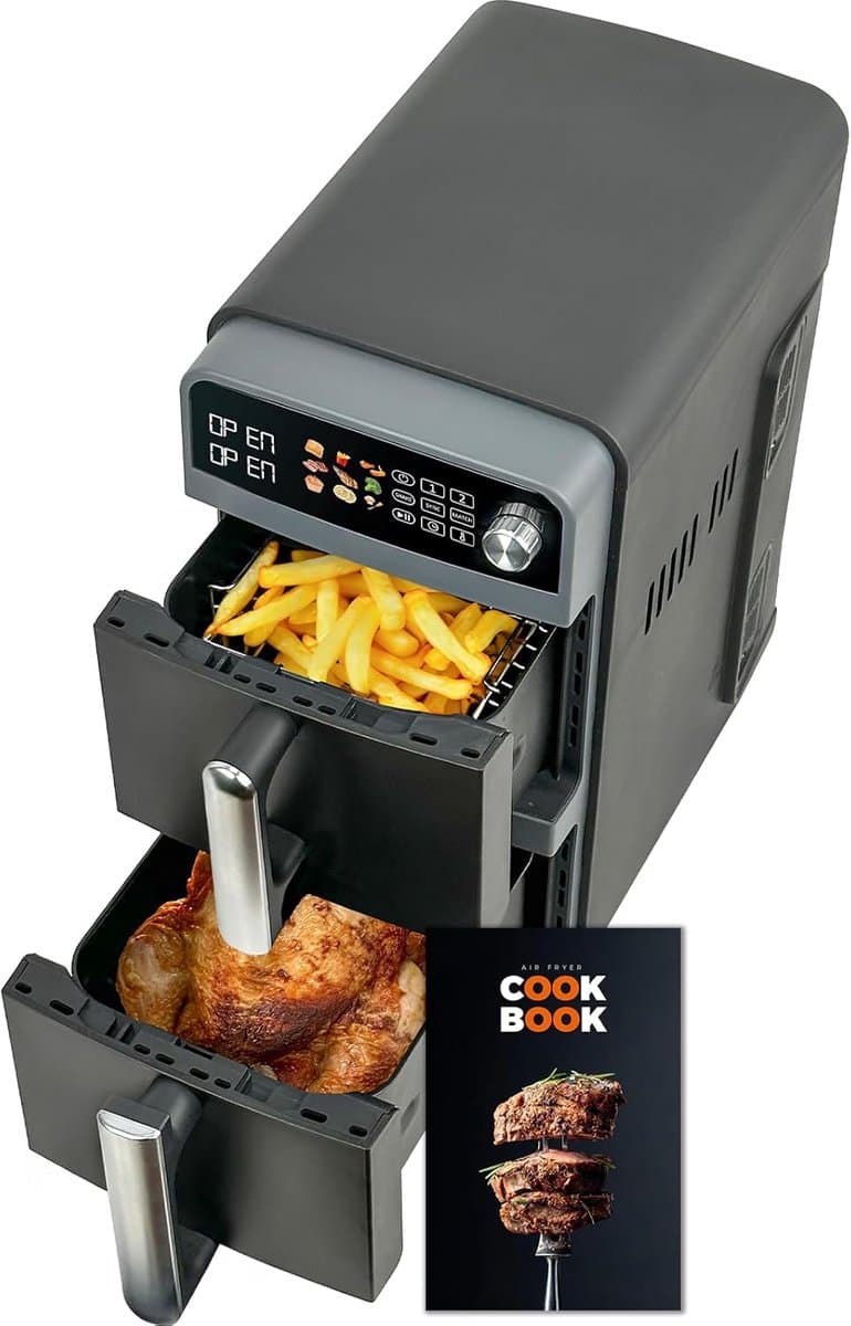 Dubbele XL Airfryer 10 Liter - 2400W Heteluchtfriteuse met 2 Kamers en Synchronisatie — afbeelding 1
