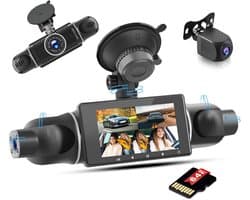 4-Kanal Dashcam Full HD 1080P met 360° Zicht, Nachtzicht en 64GB Geheugen