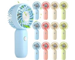 12-pack mini draagbare handventilatoren voor op reis, 3 snelheden, oplaadbare USB-batterij, kleine persoonlijke wimperventilatoren voor vrouwen buiten (groen, roze, blauw, wit, schattige stijl)