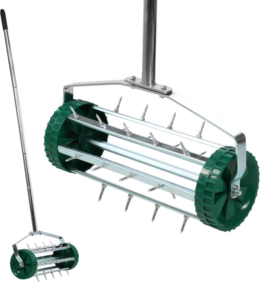 KADAX Handverticuteermachine, grasmaaier van robuust staal, handmatige luchtverfrisser met 3,3 cm spijkers, vloerbeluchter met ergonomische handgreep, robuuste stekelroller (148 cm) — afbeelding 1