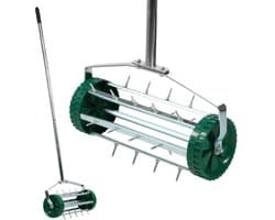 KADAX Handverticuteermachine, grasmaaier van robuust staal, handmatige luchtverfrisser met 3,3 cm spijkers, vloerbeluchter met ergonomische handgreep, robuuste stekelroller (148 cm)