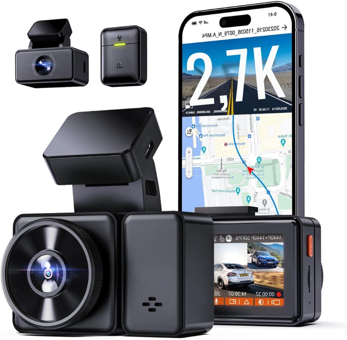 Aurixi® Dual Dashcam - Voor en Achter Camera – Auto Camera Met Nachtzicht - Zwart- 14cm x 15cm x 11cm — afbeelding 1
