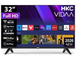 HKC VIDAA Smart TV - LED Full HD - 32 inch/81 cm - Streaming apps - Hotelmodus - HDMI x3, USB x2, CI+ - Tripple Tuner DVB-T/T2/S/S2/C - Frameless Design - Geassembleerd in Eindhoven - H32N1F-V