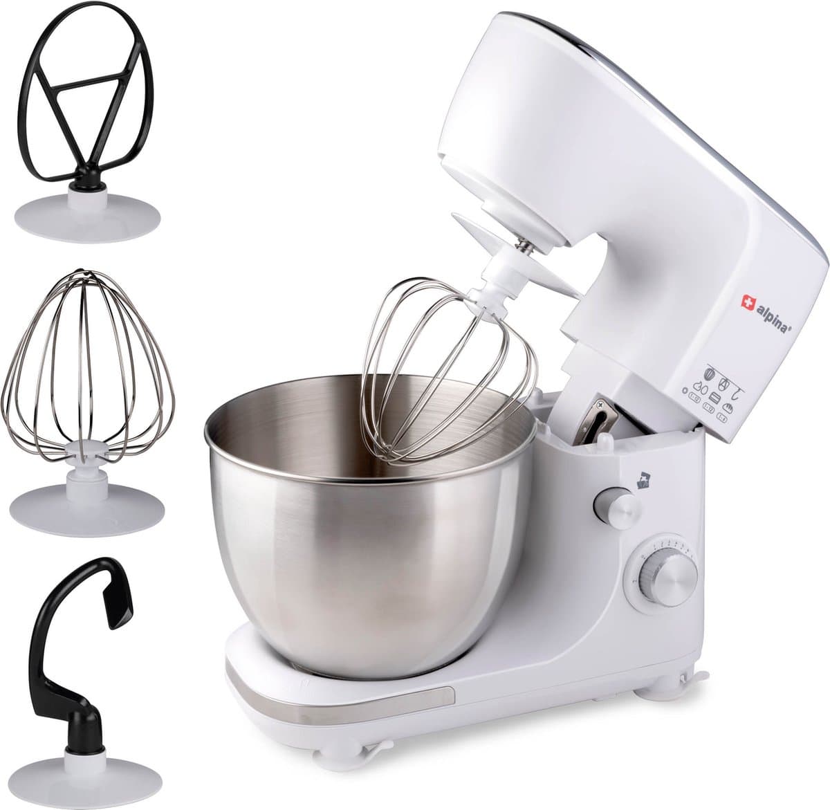 alpina Keukenmachine - Keukenrobot - 5L RVS Mengkom - 3 Accessoires — afbeelding 1