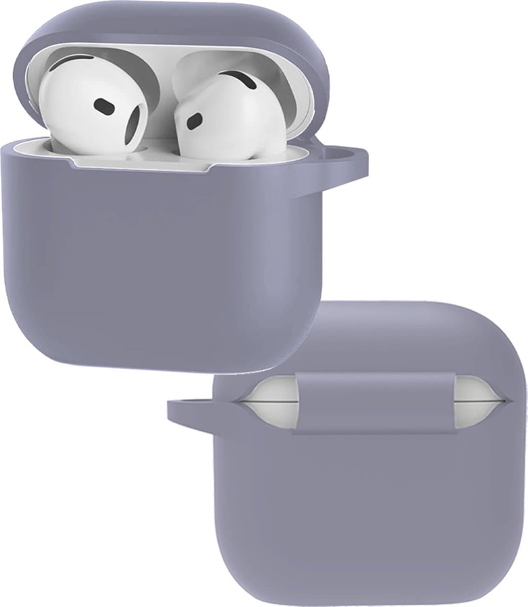 Hoes - Geschikt voor Apple AirPods 4 / 5 - Siliconen Hoesje met Clip - Silicone Case Cover - Lila — afbeelding 1