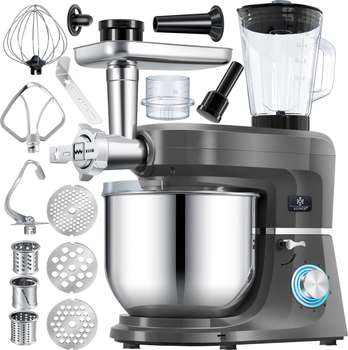 KESSER® Keukenmachine K-KM 3000 3in1 met Vleesmolen & Sapcentrifuge - Anthraciet — afbeelding 1