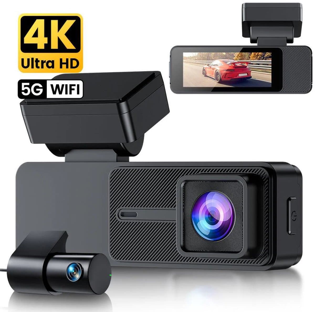 GKU D700 4K Dashcam Dual: Voor- en Achtercamera met Touchscreen, GPS & 64GB SD — afbeelding 1