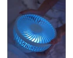 Draagbare oplaadbare bureauventilator met ledverlichting en haken – ventilator met 1200 mAh-accu voor tenten en reizen